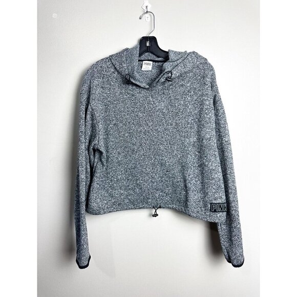 Victoria's Secret Pink Drawstring Hem Hooded Pullover Sweatshirt Cropped Gray L - Picture 7 of 7